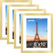 FIXSMITH 8x10 Picture Frame Bulk-4 Pack, Gold Picture Frames Collage Wall Decor, Wall & Tabletop Picture Frames, Photo Frame with HD Plexiglass, Display Pictures 5x7 with Mat or 8x10 Without Mat