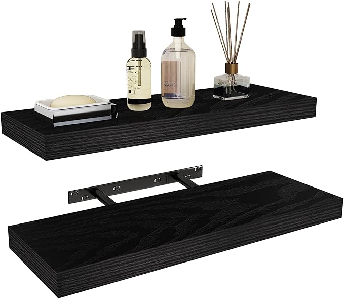 Vervida® 24 Inch Floating Shelves | Extra Deep & Thick Heavy-Duty Wall Storage for Bedroom/Living Room | Stylish Modern Design, Easy Install, Hidden Bracket Shelves (2 Pack)