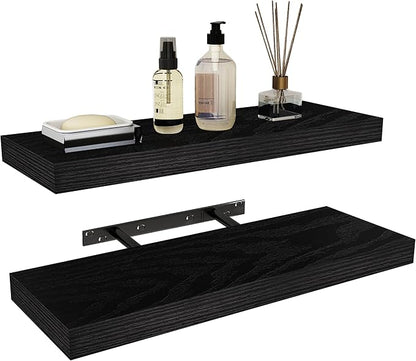 Vervida® 24 Inch Floating Shelves | Extra Deep & Thick Heavy-Duty Wall Storage for Bedroom/Living Room | Stylish Modern Design, Easy Install, Hidden Bracket Shelves (2 Pack)
