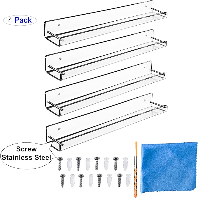 AMT 4 Pack Acrylic Floating Shelves, 15