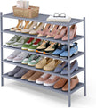 Smiry Bamboo Long Shoe Rack, 5 Tier Shoe Organizer for Entryway & Closet, Stackable Free Standing Storage Shelf for Shoes, Bags & Plants, Grey