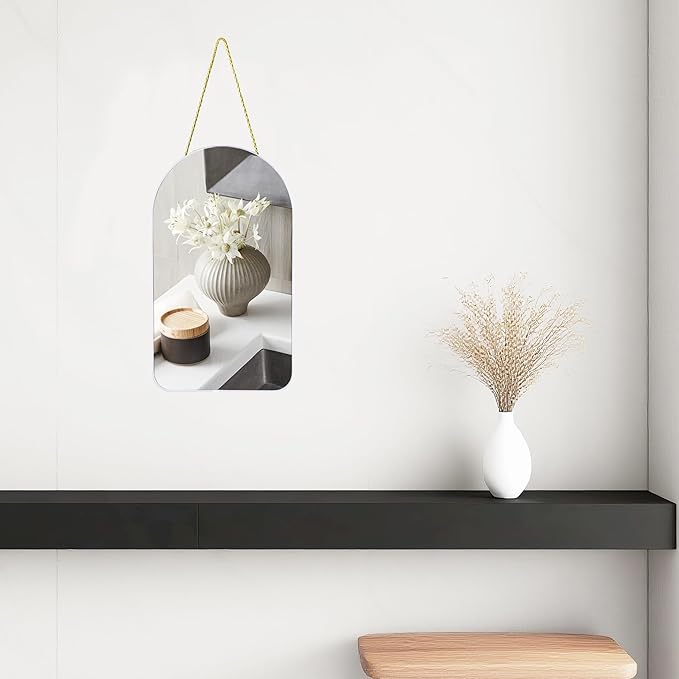 Funerom Small Decorative Arched Wall Mirror with White Frame, 15.8 x 9 inches, Small Modern Hanging Mirror for Bedroom Bathroom