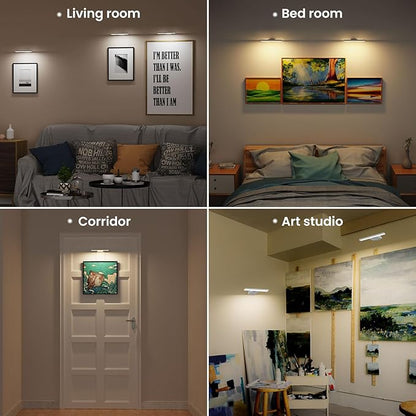 Picture Lights for Wall, Rechargeable 6000mAh Battery Wall Sconce with Remote & Timer, Dart Board Light for Poster Artwork Paintings Gallery, 3 Color Temperatures (2 Pack)