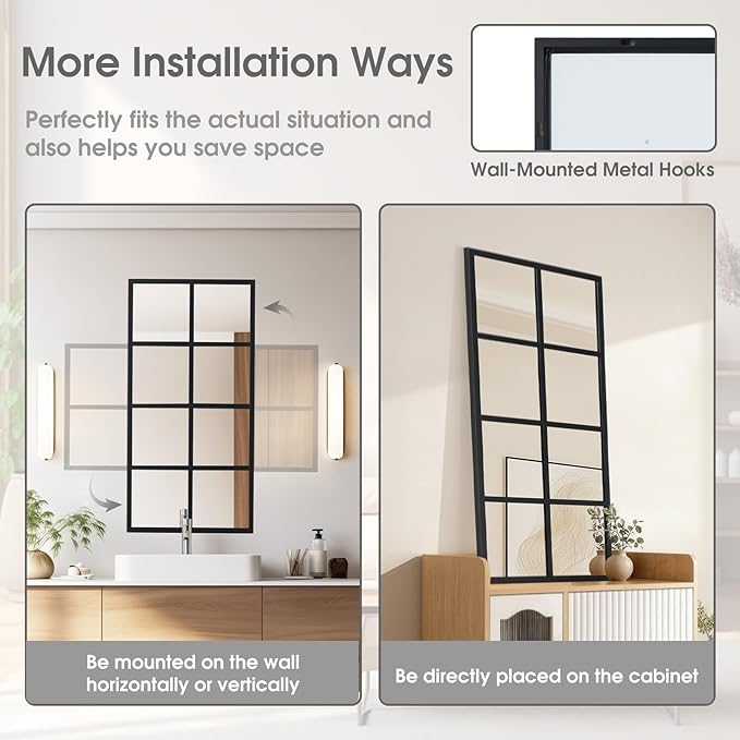 DUMOS Wall Mirror 16" x 32", Rectangle Window Pane Decorative Mirror, Metal Framed Wall Mounted Mirror for Bathroom, Bedroom, Entryway, 1 Pack
