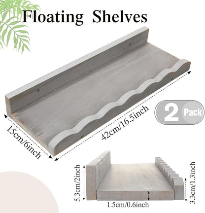 Suzile 2 Pcs Scalloped Shelves Wall Floating Shelves Set for Room, Bathroom, Bedroom, Cute Room Decor Aesthetic and Books, Toys, Photo Frames Storage(16.5",Gray)
