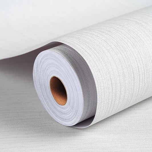 Grasscloth Textured Wallpaper White Peel and Stick 24inX393in Fabric Wall Paper Upgraded Thick Self-Adhesive Vinyl Contact Paper for Home Use