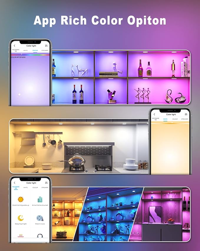MYPLUS Smart Under Cabinet Lights, Ambiance Puck Lights Compatible with Alexa and Google Home,WiFi Controlled Dimmable and RGB Color Smart Lamp Fixture (7cm-4PCS)