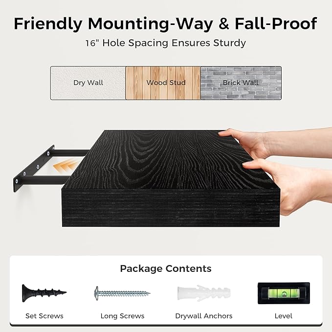 Black Floating Shelves 55 Inch Long, 12 Inch Deep Floating Shelves for Wall, 55 x 9 Large Floating Shelf for Fireplace Mantel, 2