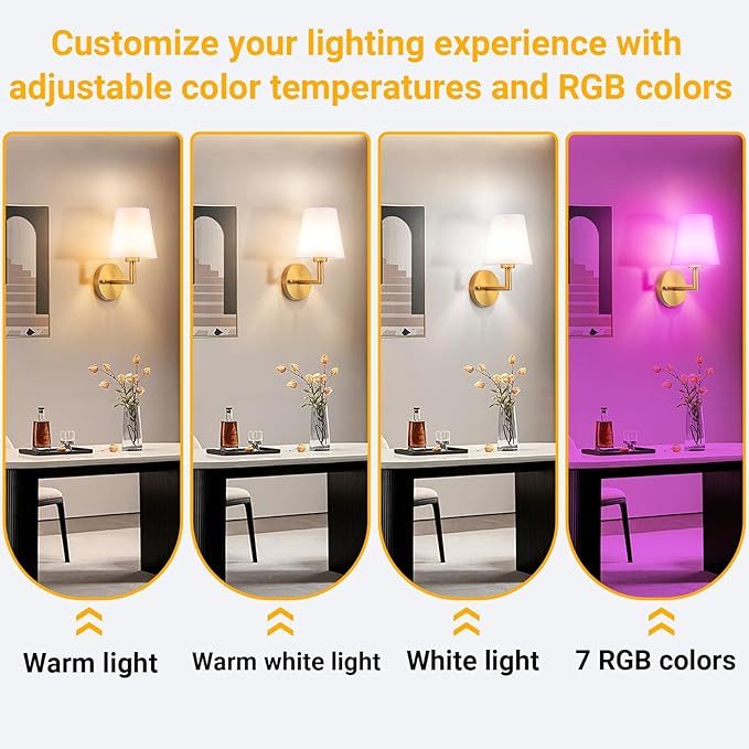 Peel and Stick Wall Sconces, Stick On Wall Sconce Set of 2, Battery Operated Wireless Wall Light, No Drill Adhesive Wall Lamp, Corn Bulb with 10000mAh Rechargeable Battery, Bedroom Wall Decor