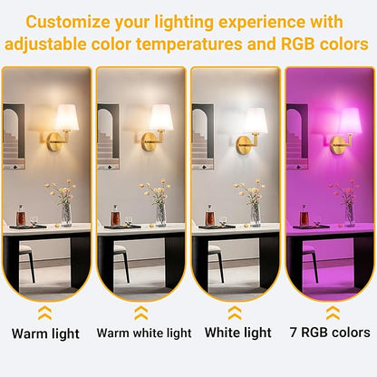 Peel and Stick Wall Sconces, Stick On Wall Sconce Set of 2, Battery Operated Wireless Wall Light, No Drill Adhesive Wall Lamp, Corn Bulb with 10000mAh Rechargeable Battery, Bedroom Wall Decor