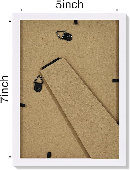 Vittanly 5x7 Picture Frame Set of 4, Display Pictures 4x6 with Mat or 5x7 without Mat, Engineered Wood with Shatter Resistant Plexiglass, Small Photo Frames for Wall or Tabletop Display, White