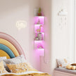 Corner Shelf Wall Mount with LED Light, 5 Tier Floating Corner Shelves, Plant Shelf for Bedroom, Floating Shelves for Wall, Display Stand for Living Room, Bathroom, Home Office, White