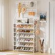 OYREL Shoe Rack 7 Tier Sturdy Shoe Racks for Closet Shoes Organizer for 28-35 Pairs Large Capacity Shoe Storage Rack with Multifunctional 5 Hooks and Side Pocket for Entrance Entryway
