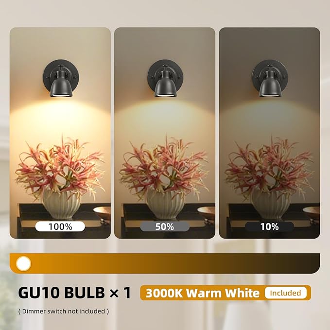 Black Small Wall Sconce Hardwired Single - Brass Matte Dimmable Indoor Bell Light Fixture for Bathroom Vanity Bedroom Bedside Reading Hallway Living Room Kitchen Gallery Hall Picture Lamp