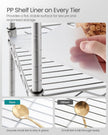 SONGMICS 5-Tier Bathroom Shelf, Storage Rack for Small Space, with 5 PP Shelf Liners, Removable Hook, Extendable Design, Silver and Translucent ULGR023S01