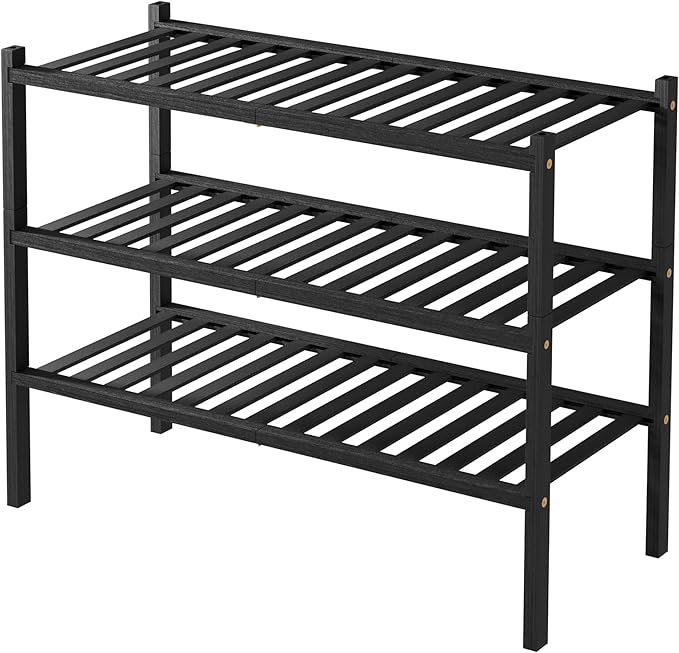3 Tier Bamboo Shoe Rack for Closet Free Standing Wood Shoe Shelf Storage Organizer for Entryway Small Space Stackable 27