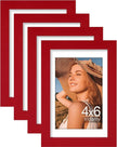 Vittanly 4x6 Picture Frame Set of 4, Display Pictures 3.5x5 with Mat or 4x6 without Mat, Small Photo Frames for Wall or Tabletop Display, Engineered Wood with Shatter Resistant Plexiglass, Red