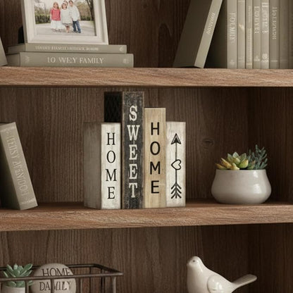 4 Pcs Farmhouse Table Decor Wooden Books Home Sweet Home Tiered Tray Decor Rustic Wood Block Sign Housewarming Gifts Neutral Centerpiece Farmhouse Stacked Decoration for Shelf Mantle