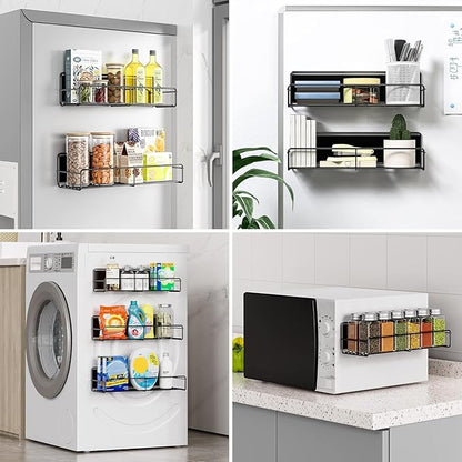 6 Pack Magnetic Spice Rack Organizer, Space Saver for Refrigerator and Whiteboard, Metal Fridge Shelf for Kitchen and Classroom, Black