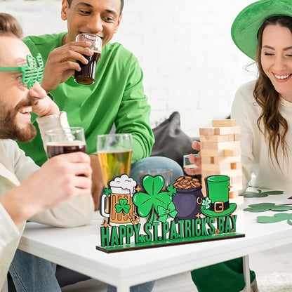 St Patricks Day Decor for Table Happy St Patrick's Day Coffees Bar Decoration Wooden Centerpieces Rustic Farmhouse Sign for Tabletop Home Shelf St Patricks Day Party Decoration Pink