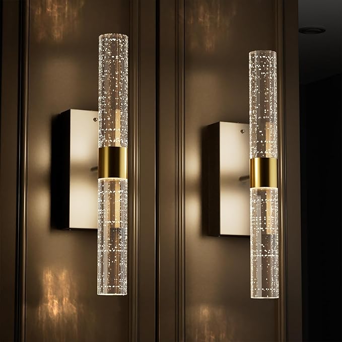 Crystal Battery Operated Wall Sconces Set of 2, Black and Gold Rechargeable Wireless Wall Light Fixtures with Remote Control, 3CCT and 12 RGB Dimmable Wall Lamps for Bedroom Living Room Hallway