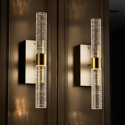 Crystal Battery Operated Wall Sconces Set of 2, Black and Gold Rechargeable Wireless Wall Light Fixtures with Remote Control, 3CCT and 12 RGB Dimmable Wall Lamps for Bedroom Living Room Hallway