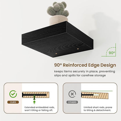 Marsmiles Square Floating Shelves for Wall, 8" W x 8" D x 1.25" H, 3 Pack Small Wall Mounted Engineered Wood Shelves with Invisible Brackets for Living Room, Bedroom, Bathroom, Kitchen Decor, Black