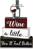 Marsui 4 Pcs Wine Tabletop Decor Rustic Coffee Bar Tiered Tray Decor Decorative Wood Wine Bottle Block Sign Gift Wooden Farmhouse Table Centerpiece for Home Party Shelf Desk Decoration