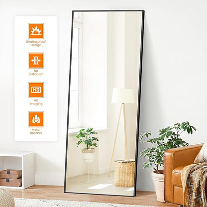 Full Length Standing Mirror, 70"x24" Black Full Body Mirror with Aluminum Alloy Frame, Free Standing or Wall Mount for Bedroom, Living Room, Dressing Room