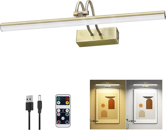 Picture Light,Picture Lights for Wall Cordless,16" Picture Lights with Timer and Dimmable,Battery Wall Lights for Display Gallery Painting Art Frame Portrait-AB 2Colors