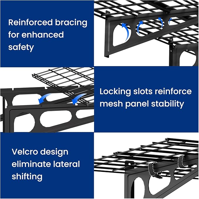 FLEXIMOUNTS 2x4ft Garage Shelving Wall-Mounted, 1-Pack Heavy-Duty Wall Shelving, Holds Up to 200 lbs, Garage Storage Rack for Organization & Storage Bins, Black, Classic Series