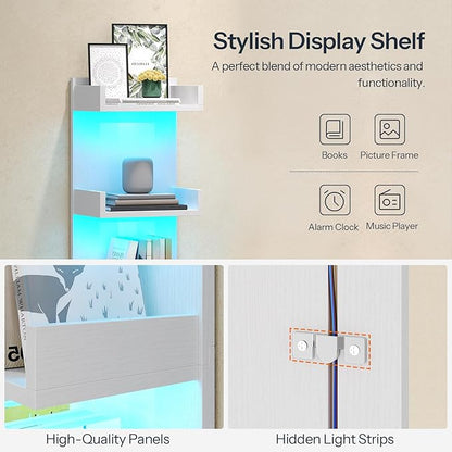 HOOBRO Floating Wall Shelves with LED Lights, Floating Shelf Wall Mounted for Storage, Vertical Display Stand, Modern Column Rack, for Bedroom, Livingroom, 4-Tier, 35.8 Inches, White, WT41DBJ01