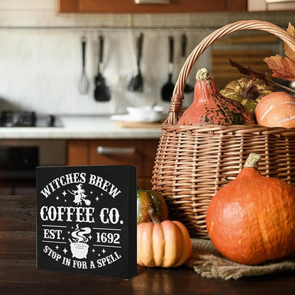 Witch Sign Witches Brew Coffee Wooden Sign Witchy Halloween Decor Gothic Magic Decorations for Home Kitchen Coffee Bar Shelf 5 X 5 Inches