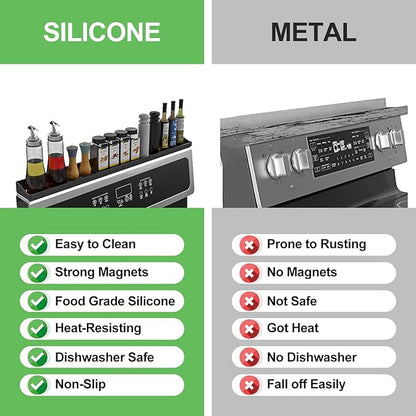 30 Inch Silicone Stove Top Shelf Magnetic for Kitchen, Strong Magnetic Heat Resistant Spice Rack Organizer for Over Stove Oven - (Black)