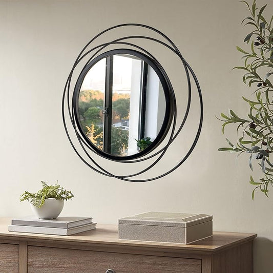 Cityelf 2 Set 15.7'' Black Circle Mirrors Wall Decor Iron Frame Wall Art Round Mirror Home Decor Hanging for Living Room/Bedroom/Bathroom/Entryway (Medium Size 15.7 inch,Circles)