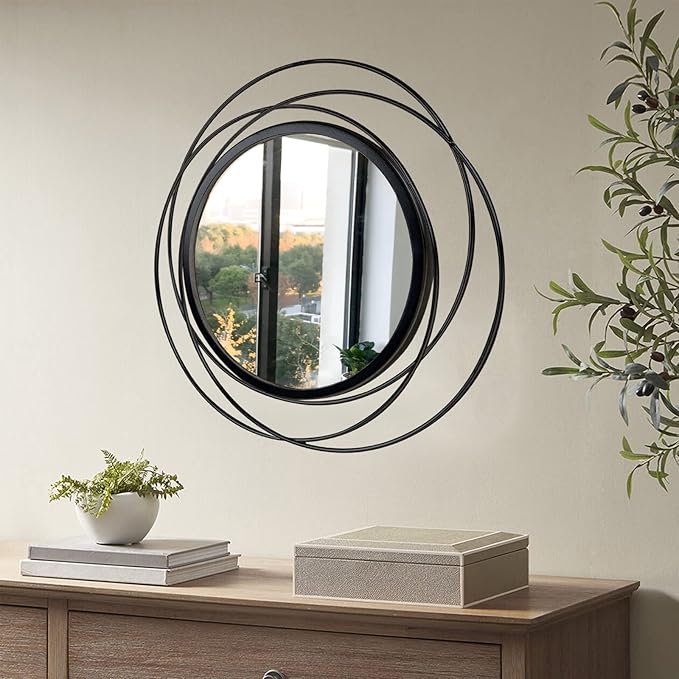 Cityelf 2 Set 15.7'' Black Circle Mirrors Wall Decor Iron Frame Wall Art Round Mirror Home Decor Hanging for Living Room/Bedroom/Bathroom/Entryway (Medium Size 15.7 inch,Circles)