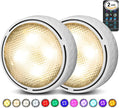 LED Puck Lights with Remote Control, Battery Operated Wireless Closet Light, Under Cabinet Lights Stick on Tap Light, Color Changing Under Counter Light for Kitchen, 2 Pack - White