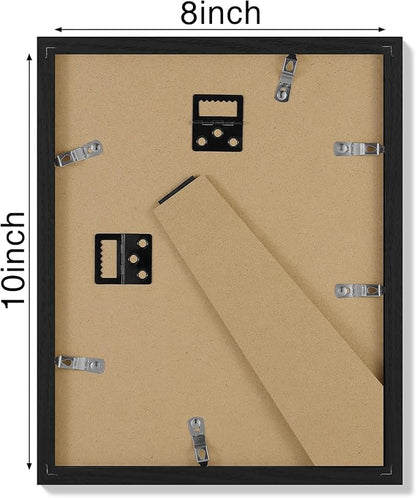 Vittanly 8x10 Picture Frame Set of 4, Display Pictures 5x7 with Mat or 8x10 without Mat, Engineered Wood with Shatter Resistant Plexiglass, Wall Gallery Photo Frames for Wall or Tabletop, Black