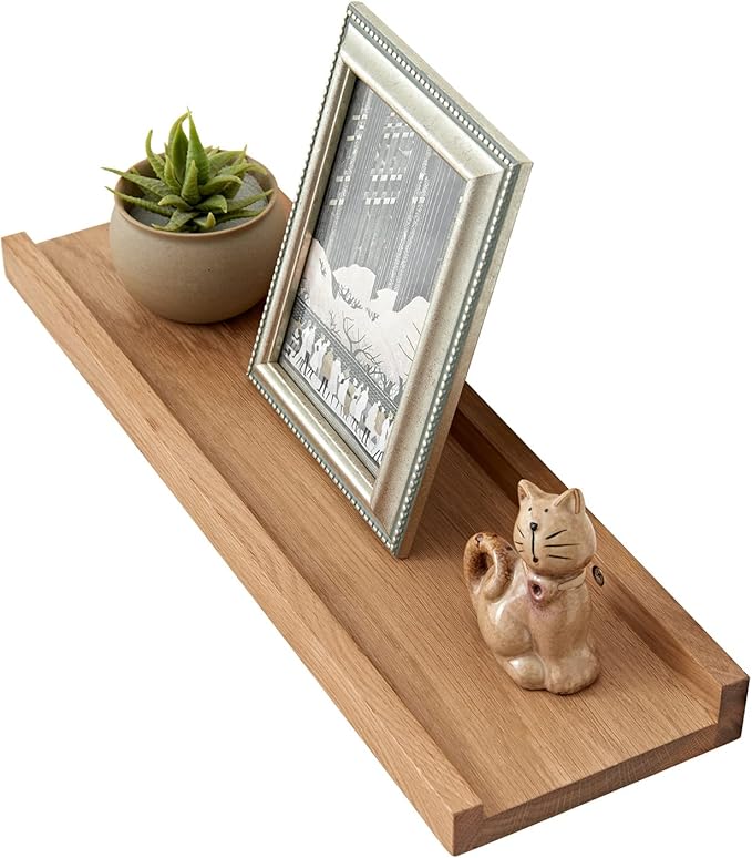 Oak Floating Shelves - Natural Wood Wall Mounted Display Picture Ledge - Wall Shelf for Home Office, Living Room, Bedroom - Storage Shelf 4x20 Inch