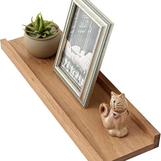 Oak Floating Shelves - Natural Wood Wall Mounted Display Picture Ledge - Home Office Living Room Bedroom Wall Storage Shelf - 6x20 Inch