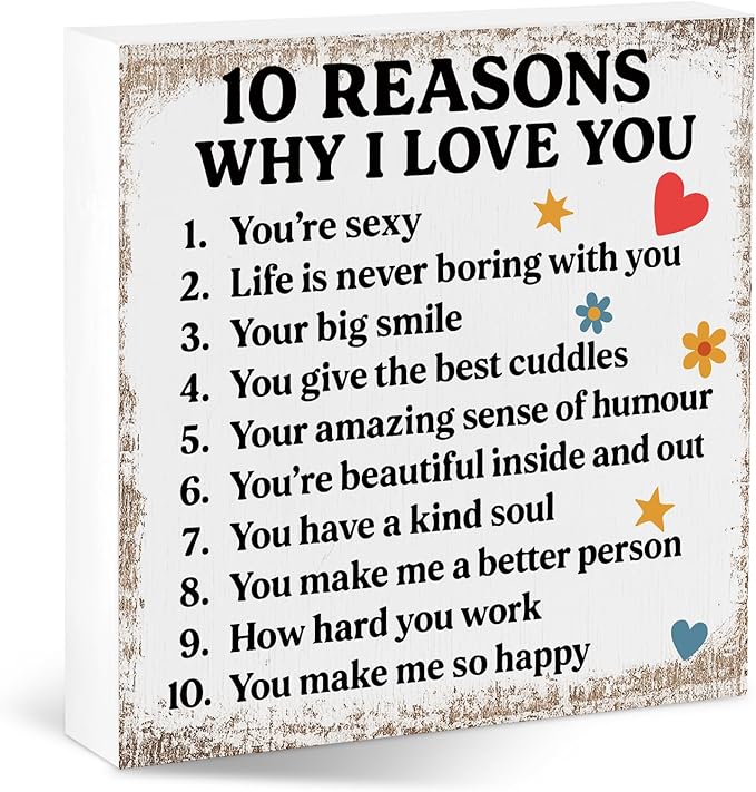 Valentines Desk Decor, Valentine's Day Home Office Table Sign for Wife Daughter from Dad Husband, Valentine Gifts Decorations for Porch Tiered Tray Shelf Party, 10 Reasons Why I Love You