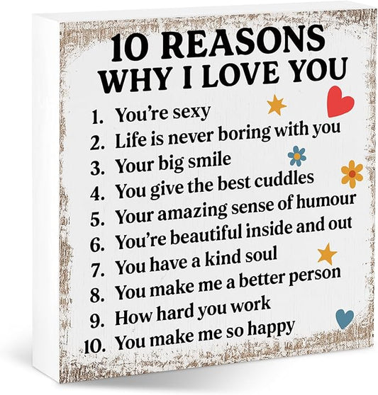 Valentines Desk Decor, Valentine's Day Home Office Table Sign for Wife Daughter from Dad Husband, Valentine Gifts Decorations for Porch Tiered Tray Shelf Party, 10 Reasons Why I Love You