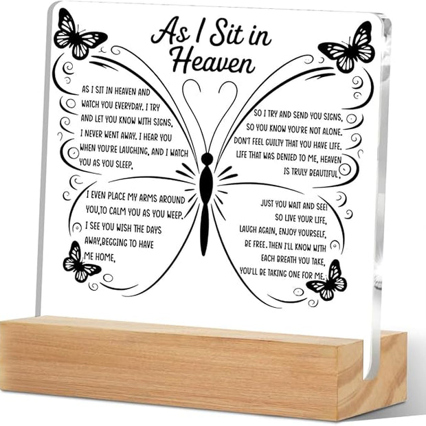 As I Sit In Heaven Acrylic Sign, Sympathy Memorial Grief Condolences Gifts for Women Friends Classmates Family Coworkers, Bereavement Gift Ideas,Sympathy Gifts for Loss of Loved One Desk Home Office