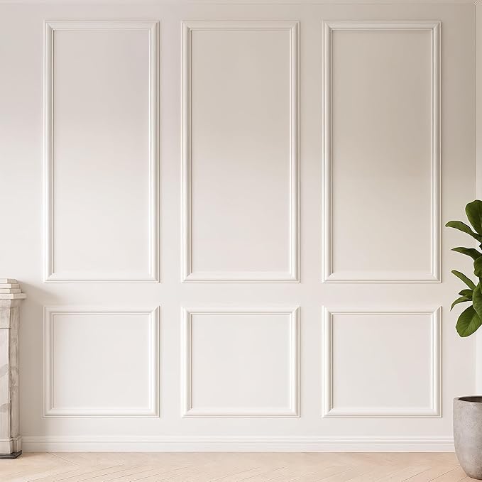KESHWELL Premade Wall Panels,6 Frame Wall Panels for Interior Wall Decor,Accent Molding Kit,Pre-Cut Wainscoting Panels,Wall Molding Trim for Home Bedroom Livingroom Decor (6 Set,54 x 24'',24x24'')