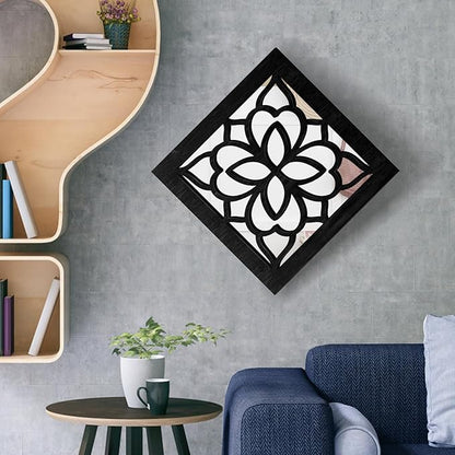 2 PCS Square Wall Mirror,Rustic Farmhouse Wall Mirrors,12 inch Small Mirror Art (style2 Black)
