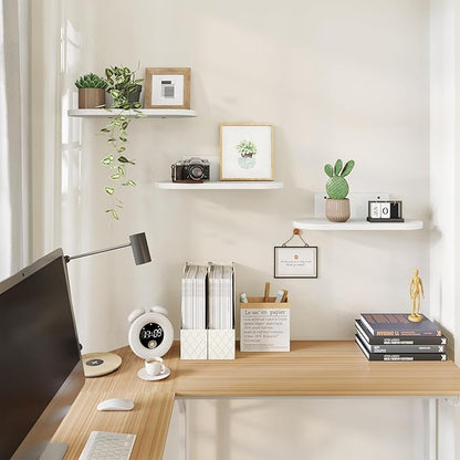 Wooden Floating Shelves for Wall, Floating Shelf for Bedroom Kitchen Decor, Wall Mounted Rustic Farmhouse Wood Shelf for Books, Plants, Set of 3(White, S (Round))