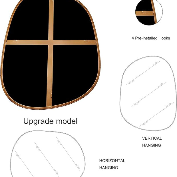 Asymmetrical Mirror for Wall Decor 17.5"*22.5", Modern Brass Framed Wall Mirror for Living Room Bathroom Bedroom Entryway ELE-STOU-0066G