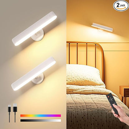 Wall Sconces Rechargeable 7500mAh Battery Operated Wall Lights Cordless LED Wall Lamp, Touch and Remote Control, 3 Colors Wall Lamps 360° Rotate Dimmable Brightness with 15 RGB Colors