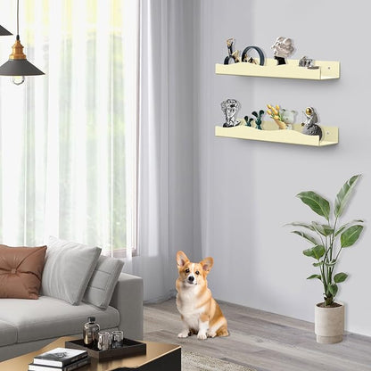 Wall Mount Acrylic Shelf 15 Inch Floating Shelf for Wall Decor Plants Books Records Heavy Duty Beige Display Shelf Bathroom Bedroom Living Room Storage Organization (6, Yellowish Beige)