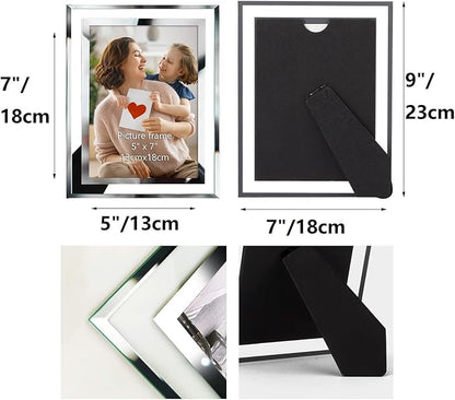 PETAFLOP 5x7 Picture Frames, Mirrored Glass Photo Frame 5 by 7 for Tabletop Display, Set of 6
